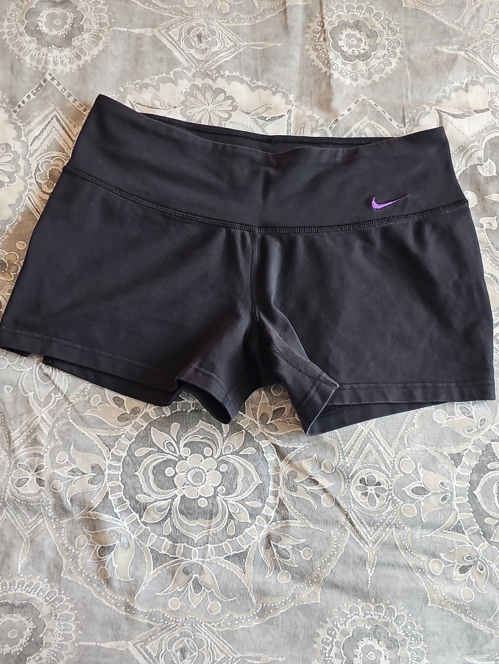 Nike Black Bike Shorts with Purple Swoosh
